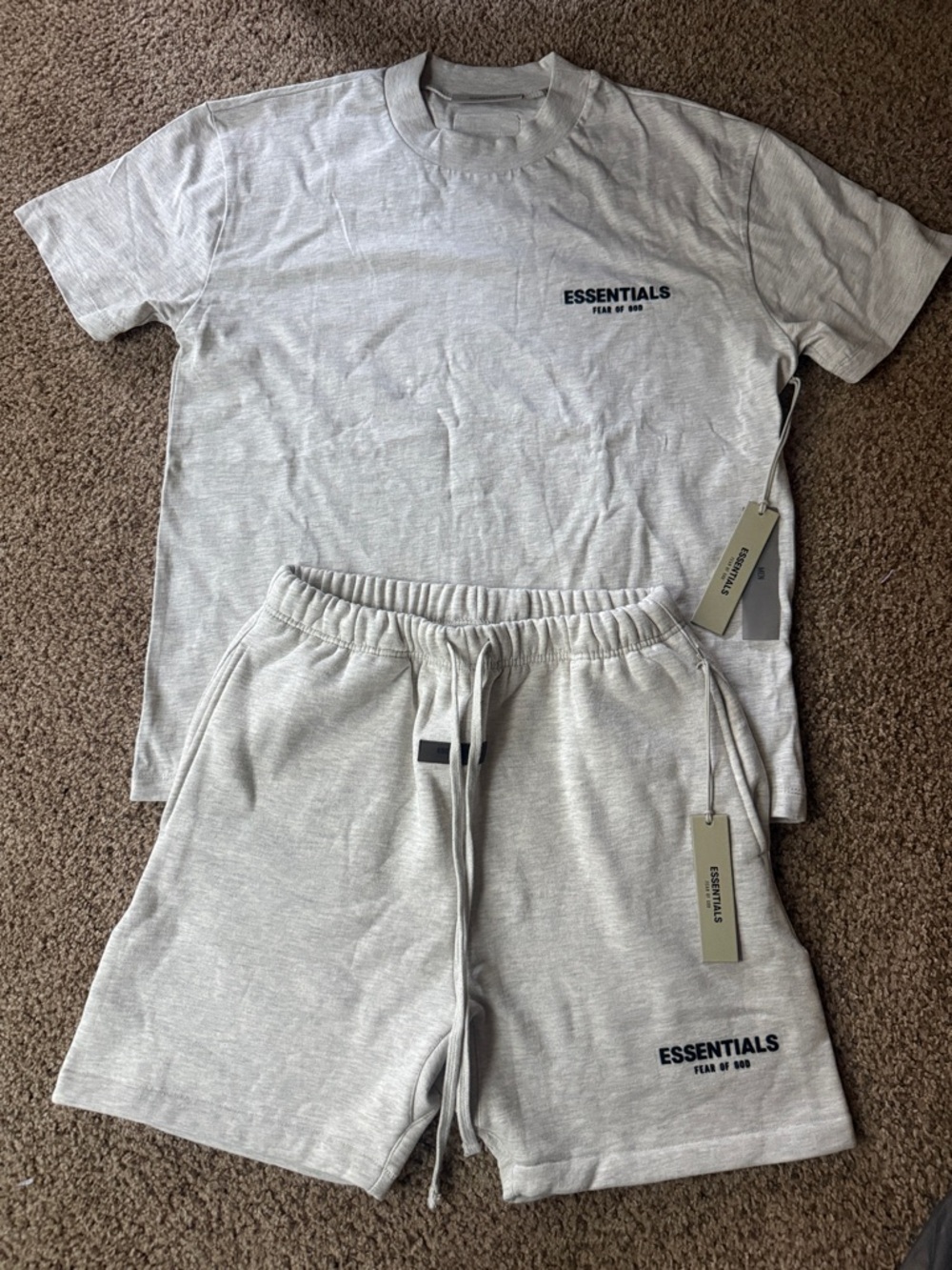 ESSENTIALS Men's Light Oatmeal Athletic Drawstring Short set with Tee